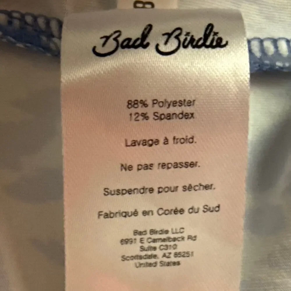 Bad Birdie Men’s L Golf Polo Shirt Blue & White Leopard Animal Print Performance
